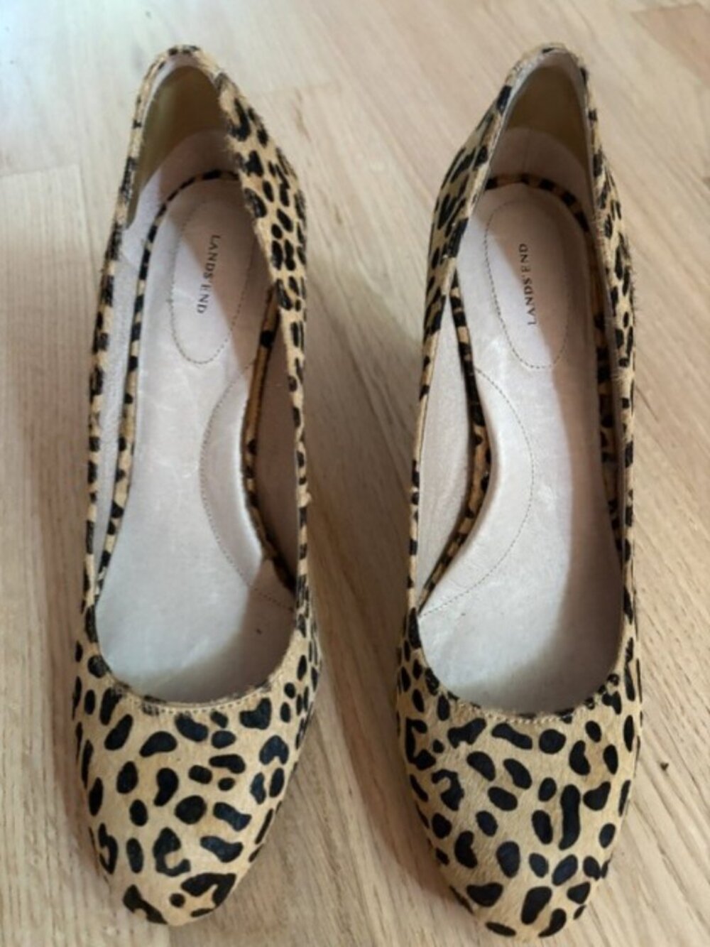 Lands End Leopard Print Leather Calf Hair Heels